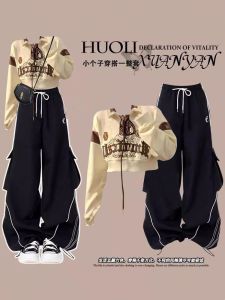 Korean Style College Fashion Two-Piece Set Womens Spring Autumn Slimming Workwear Pants Long Sleeve Polo Neck Top And Bottom