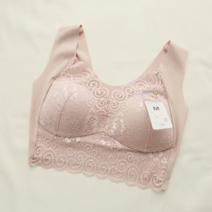 Wireless Vest Style Ice Silk Lace Sports Bra Large Size Sleepwear Quick Dry Backless Full Cup Cotton Shoulder Straps Fixed