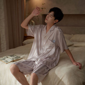 Miiow | Couple Summer Sleepwear Ice Silk Short Sleeve Shorts Mens Home Clothes Womens Comfortable Breathable Lightweight Polyester Blend