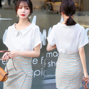 เสื้อเชิ้ตผ้าชีฟองแขนสั้นผู้หญิงฤดูร้อนปี 2023 สไตล์เกาหลี ทรงหลวม คอตุ๊กตา เสื้อเชิ้ตแฟชั่น ทรงเข้ารูป