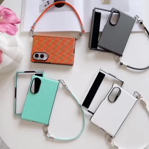 szhaiyu | For Samsung Galaxy Z Fold 8 Z Flip 8 7 6 5 4 PU Leather Case With Toothpick Pattern With Wrist Strap Shockproof Back Cover Funda