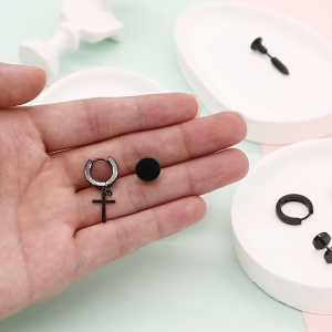10Pcs Stainless Steel Clip On Non Piercing Earrings For Women Men Black Gold Color Cross Gothic Punk Rock Drop Pendiente Jewelry