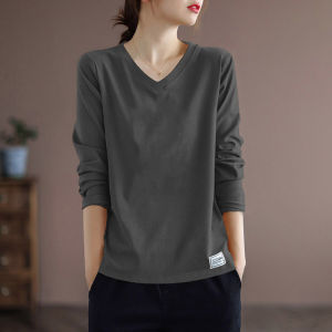 off-Season Big Sale Brand Discount Gray Pure Cotton Tops Long Sleeves Fashion Bottoming Shirt Inner Wear Print T-shirt for Women