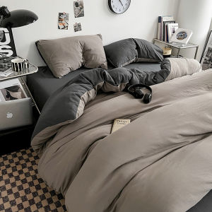 Pure Color Cotton Bedding Set Duvet Cover Bedding Protector Washed Single Three Piece Set Simple Style Warmth Storage Bedding