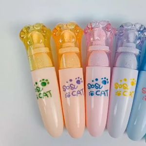 Bút dạ quang bút đánh dấu highlight học sinh vỉ 6 cây hình bàn chân mèo kèm túi zip xinh xắn
