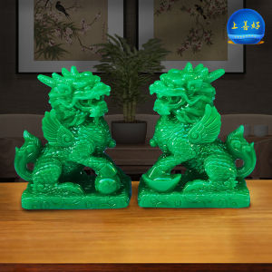 White Jade Unicorn Decorations Imitation Jade Bring In Wealth and Treasure Kirin Crafts Housewarming Home Living Room Decoration Craft Opening Gift