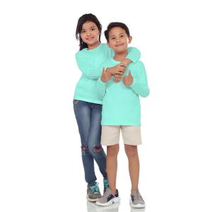 Kaos Polos Anak Oneck Lengan Panjang Bahan Katun Combed 30s Warna Mint