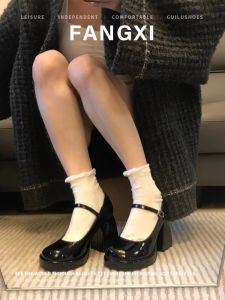 French round Toe Mary Jane Shoes Womens Chunky Heel Single Strap Waterproof Platform High Heels Buckle Strap Womens Shoes