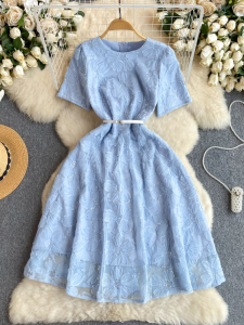 Elegant French Gentle Style Embroidered Sequin Flower Slimming Midi Dress Womens Luxury Sensation High Waist A-Line Skirt