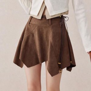Suede Half Skirt Womens Spring 2024 New Design Sensation Small Audience High Waist Outerwear Autumn Winter Short Skirt
