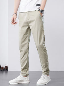 Mens Summer Thin Casual Pants Straight Leg Nine Points Pure Color Commute Suit Pants Breathable Versatile Summer Long Trousers