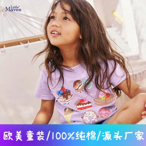 Áo Thun Cotton Little Maven Mùa Hè Cho Trẻ Em in Họa Tiết Hoạt Hình Tay Ngắn Cổ Tròn Mềm Mại Thoáng Khí Thoải Mái Cho Bé Gái