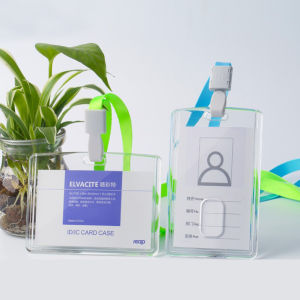 Acrylic Crystal Transparent Double-Sided ID Card Holder Hang Rope Lanyard Work Badge Doctor Nurse Name Tag Horizontal Version Anti-Magnetic Access Card Student School Card Tour Guide Card Employee Badge Bus Pass Badge