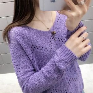 Fashion 2020 Elegant Knitted Sweater Autumn V-neck Long Sleeve Women Clothing Blouses Casual Sweater