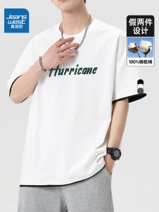 Jeanswest Mens round Neck Short Sleeve T-Shirt Loose Fit American Style Summer Fashion Casual Cotton Top