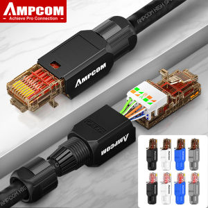 AMPCOM Crimp Free RJ45 Connector Tool Less UTP 1000Mbps CAT6/CAT6A Modular Plug for Stranded Solid Lan Ethernet Cable