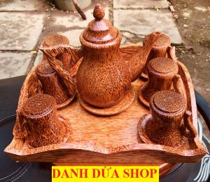 Có Video Bộ khay ấm trà 6 ly gỗ dừa cao cấp - HÀNG LOẠI 1 - mỹ nghệ gỗ dừa Bến Tre - DANH DUA SHOP