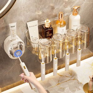 Bathroom Wall-Mounted Toothbrush Holder Nordic Style Toothcup Stand Dental Tools Organizer No Drilling Required for Home Use