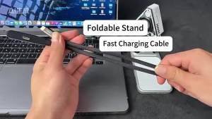 High-Power Braided Type-C Charging Cable Foldable Stand Design Universal Fast Charging Cord for iPhone iPad Xiaomi Honor