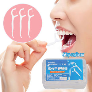HNKMP | 50Pcs/Box Toothpick Tooth Stick Floss Ultra-thin Dental Flosser Oral Hygiene Dental Health Plastic Floss