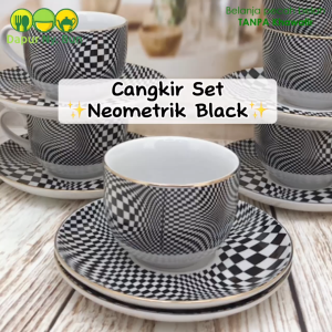 Cangkir Set Tatak Alas Motif Neometric Isi 6 Pasang