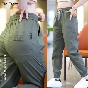 YOUTANG ฤดูร้อนผู้ชายชุดทำงานผ้าไหมน้ำแข็งกางเกงลำลองหลวมบางแห้งเร็วกางเกงกีฬากางเกงขายาวแฟชั่นใหม่