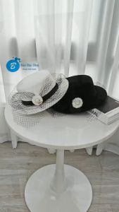 Mũ Dạ Boater ĐB Mix Hoa Trà Phối Lưới Che Mặt Phong Cách Cổ Điển