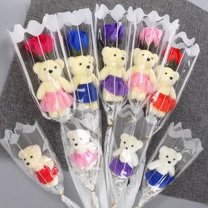 2 món hoa giả xà bông hoa hồng gấu hoa hồng ngày của mẹ quà tặng sinh nhật ngày Valentine hoa xà phòng gấu hoa hồng