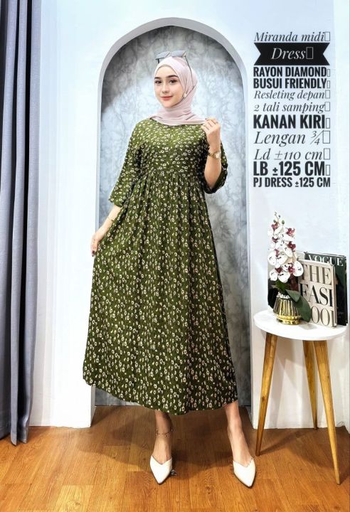 Miranda Dress Rayon Premium//Midi Dress Rayon Busui Friendly Lengan 3/4  Dress Kekinian//Gamis Rayon Motif Terbaru | Lazada Indonesia