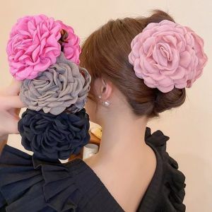 Zy Fashion Korean Style Fabric Big Rose Hair Clip for Women Elegant Temperament Back of The Head Shark Clip Fashion Girl Hair Clamp Hair Accessories