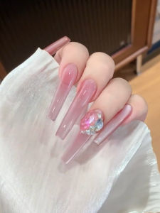 Elegant Gentle Ice Transparent Nude Cat Eye Bridal Nail False Nails Handmade Wearable Nail Tips Pure Handmade Phototherapy