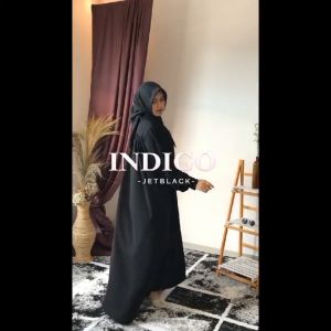 INDIGO ABAYA BAHAN JET BLACK GAMIS BIG SIZE HIGH QUALITY SIZE SMLXL