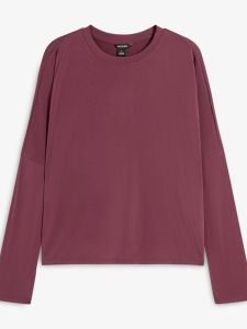 เสื้อยืดคอกลมสีพื้นสีแดง ทรงหลวมสบายๆ สำหรับผู้หญิงในฤดูใบไม้ร่วง คอลเลกชั่นฤดูใบไม้ร่วง MK แฟชั่นสำหรับสาวๆ