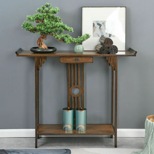 WISFOR Oriental Console Table with Drawer Bottom Shelf Rustic Wood Hallway Writing Table Hall Corridor Furniture