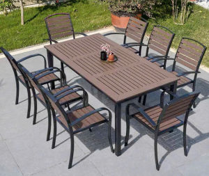 Trọn Bộ Bàn Ghế Sân Vườn Ngoài Trời T90. Khung Nhôm Gỗ Polywood. Không Gỉ Sét Chịu Nhiệt Nắng Mưa