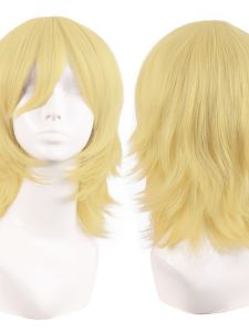 Tongman Cos Wig Female Short Hair Universal Yellow Golden 40cm Long Anti-Curling Wolf Tail High-Temperature Fiber Full-Head Wig Wig