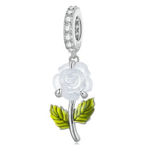 BAMOER 925 Sterling Silver Rose Hanging Bead Color Changeable Flower Pendant Charms for Women Bracelet and Necklace DIY BSC824