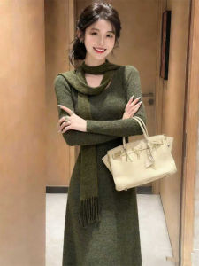 DANTING | Elegant Green Knit Dress Stylish Slimming Skirt
