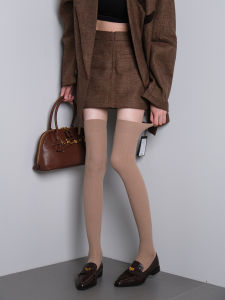 Early Autumn Thin Work Commute Simple Matching Khaki Linen Pattern over Knee Long Socks Weekend Picnic High Tube Socks Women