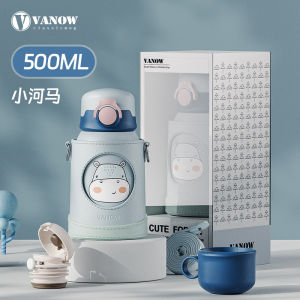 Vanow Childrens Thermal Cup with Straw Baby Kindergarten Water Bottle Boy Outdoors Carry Infant Toddler Water Cup Cartoon