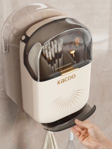 Wall-Mounted Kitchen Storage Box Spoon Chopsticks Holder Draining Rack No-Punching Required Plastic Chopsticks Organizer