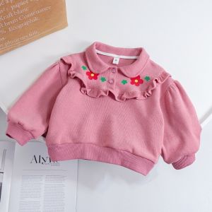 New Stylish Loose Plain Embroidered Long-sleeve Turn-down Collar Sweatshirt