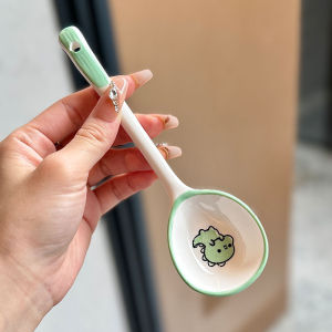 Bosss Own Baby ~ Underglaze Cute Ceramic Soup Drinking Spoon Baby Eating Cartoon Long Handle round Head Spoon