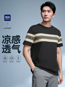 เสื้อยืดคอกลมแขนสั้นลายทางสำหรับผู้ชาย HLA แฟชั่นฤดูร้อน ผ้าฝ้ายผสมโพลีเอสเตอร์ ทรงหลวม ทรงหลวม ทรงหลวม