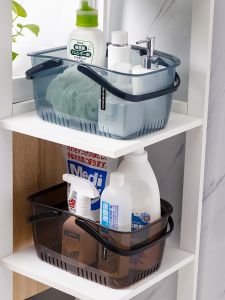 Bathroom Handheld Shower Basket Rectangular Plastic Storage Caddy Long Handle Bath Accessories Organizer Korean Design