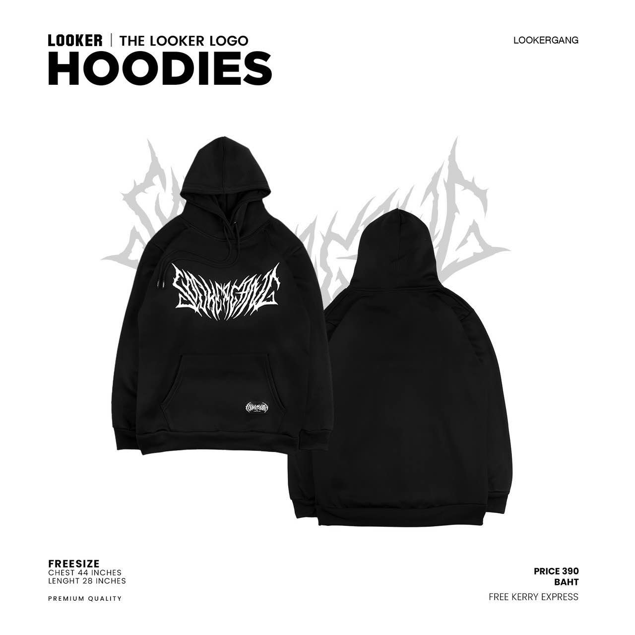 LOOKER - Hoodies เสื้อฮู้ดสีดำ เสื้อฮู้ดแขนยาว