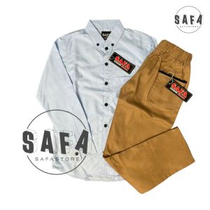 Setelan kemeja panjang anak Laki - Laki Celana panjang stret melar Usia 2-9 tahun