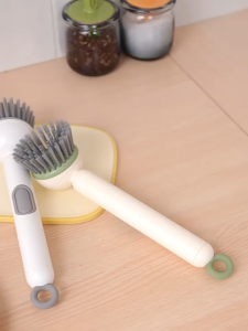 Long Handle Liquid Dispensing Rotating Pot Brush - Kitchen Oil-Free Cleaning Brush with Refillable Soap Container