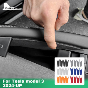 สำหรับ Tesla รุ่น3 Highland 2024ด้ามจับแผงประตูรถหนังนิ่ม4ชิ้นประตูรถภายใน Lis Pigura รถแต่งรถอุปกรณ์ตกแต่งภายใน