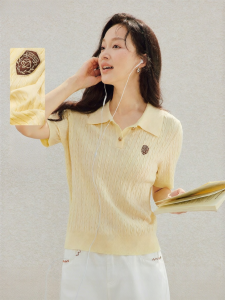 INMAN | Cool Silk Polo Collar Thin Knitwear Blouse